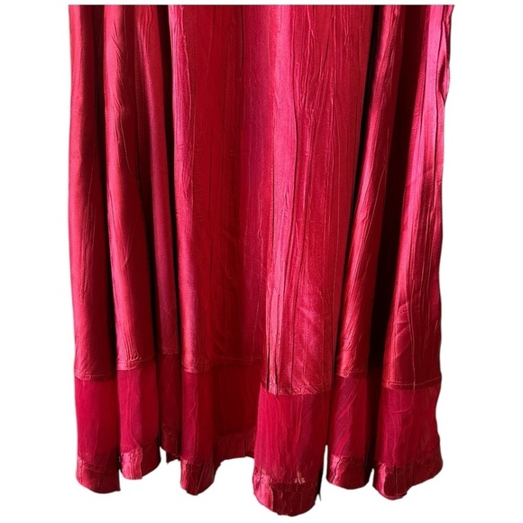 Komarov Crinkle Illusion Neckline A-Line Satin Cocktail Dress - Red - Size XL - Picture 3 of 8